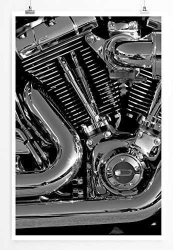 Best for home Artprints - Künstlerische Fotografie - Chrom Motor Schwarz Weiß- Fotodruck in gestochen scharfer Qualität