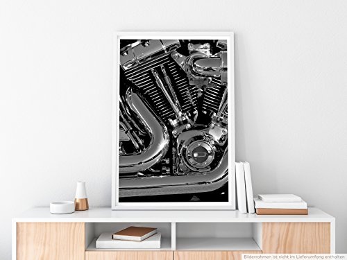 Best for home Artprints - Künstlerische Fotografie - Chrom Motor Schwarz Weiß- Fotodruck in gestochen scharfer Qualität