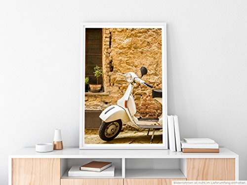 Best for home Artprints - Künstlerische Fotografie - Vespa vor Ziegelmauer- Fotodruck in gestochen scharfer Qualität