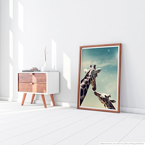 Best for home Artprints - Tierfotografie - Giraffenfamilie Mutter und Kind und Sonne- Fotodruck in gestochen scharfer Qualität