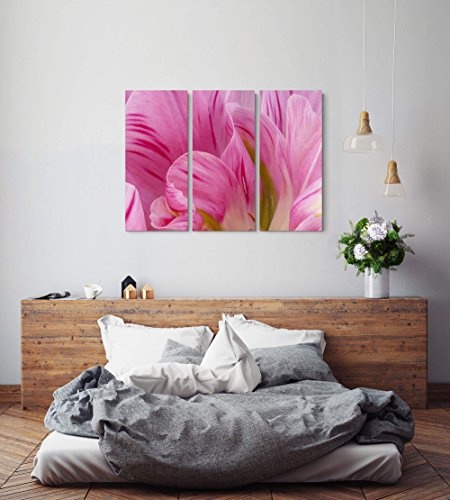 3 teiliges Wandbild Gesamtgröße 130x90cm Rosa Tulpen im Sommer