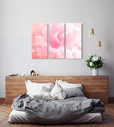 3 teiliges Wandbild Gesamtgröße 130x90cm Zarte Rose in Pastelltönen