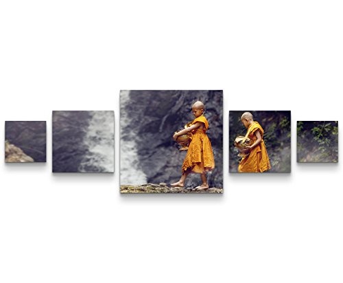 Leinwandbild 5 teilig (160x50cm) Buddhistische Novizen, Thailand