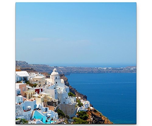 Leinwandbild quadratisch 90x90cm Griechenland - weiße Häuser an der Felswand