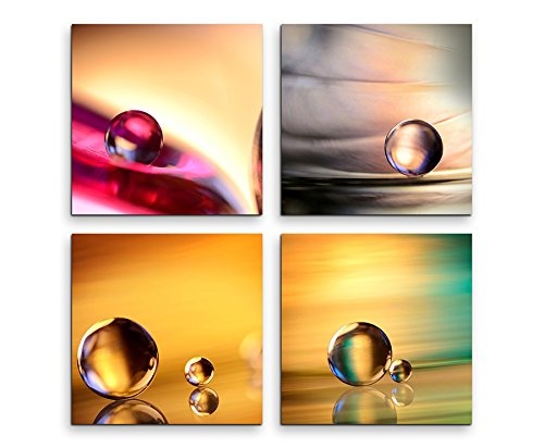 4 Bilder je 30x30cm Leinwandbilder Wasserfest Leinwanddruck Glaskugel Klein Groß Mehrfarbig