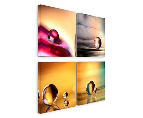 4 Bilder je 30x30cm Leinwandbilder Wasserfest Leinwanddruck Glaskugel Klein Groß Mehrfarbig