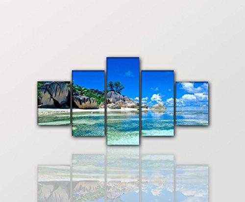 Strand auf den Seychellen 5teiliger Kunstdruck 160x80 cm...