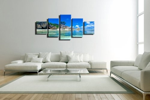 Strand auf den Seychellen 5teiliger Kunstdruck 160x80 cm Moderne Dekoration zum kleinen Preis! Made in Germany