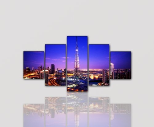 Dubai bei Nacht 5 teiliger Kunstdruck 160x80 cm Moderne...