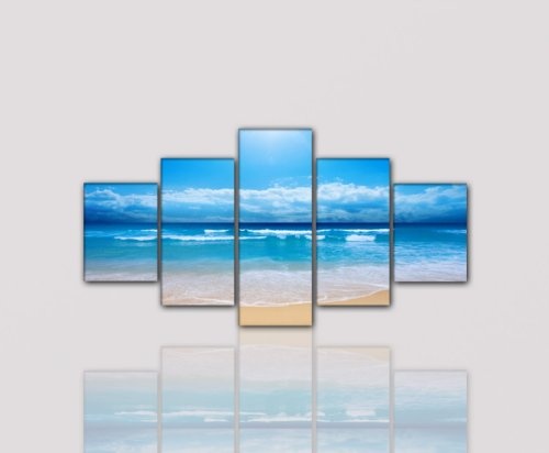 Wellen am Strand5 teiliger Kunstdruck 160x80 cm Moderne...