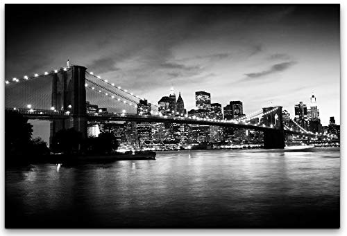 bestforhome 180x120cm Leinwandbild New York Eastriver mit Brookly Bridge bei Nacht Leinwand auf Holzrahmen