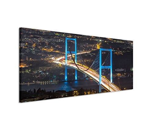 Modernes Bild 150x50cm Urbane Fotografie - Strahlende Bosporus Brücke bei Nacht