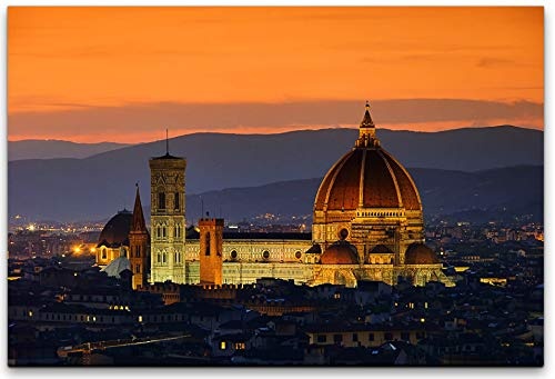 bestforhome 180x120cm Leinwandbild bleuchteter Dom von Florenz bei Nacht Leinwand auf Holzrahmen