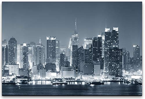 bestforhome 150x100cm Leinwandbild New York City Skyline in der Nacht Leinwand auf Holzrahmen
