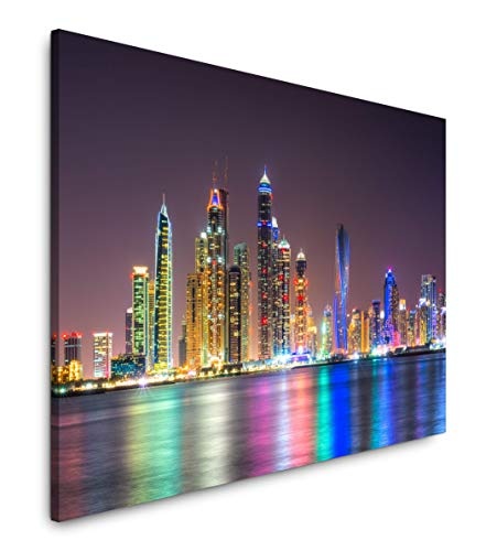 bestforhome 150x100cm Leinwandbild Hafen in Dubai mit Hochhäusern bei Nacht Leinwand auf Holzrahmen
