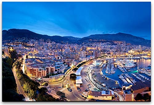 bestforhome 150x100cm Leinwandbild Monaco Hafen in der Nacht Leinwand auf Holzrahmen
