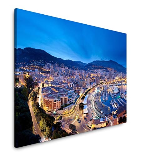 bestforhome 150x100cm Leinwandbild Monaco Hafen in der Nacht Leinwand auf Holzrahmen