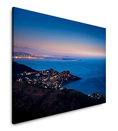 180x120cm Leinwandbild Cannes bei Nacht mit Blick auf die Bucht Leinwand auf Holzrahmen