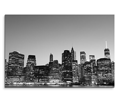 Modernes Bild 120x80cm Urbane Fotografie - Lower Manhattan Skyline bei Nacht New York City