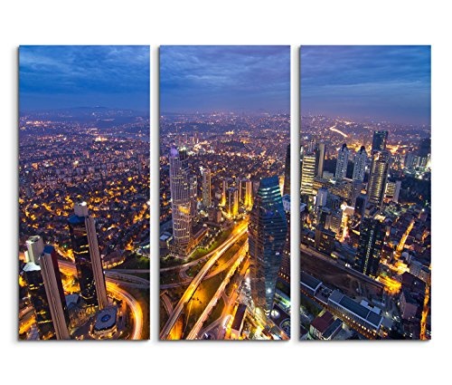 Modernes Bild 3 teilig je 40x90cm Urbane Fotografie - Schönes Istanbul bei Nacht Türkei