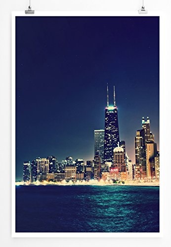 Best for home Artprints - Urbane Fotografie - Skyline von Chicago bei Nacht- Fotodruck in gestochen scharfer Qualität