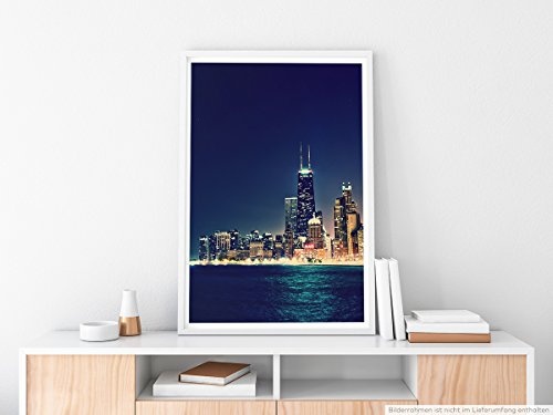 Best for home Artprints - Urbane Fotografie - Skyline von Chicago bei Nacht- Fotodruck in gestochen scharfer Qualität