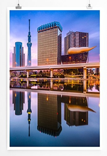 Best for home Artprints - Urbane Fotografie - Tokio beim Sumida Fluss bei Nacht- Fotodruck in gestochen scharfer Qualität