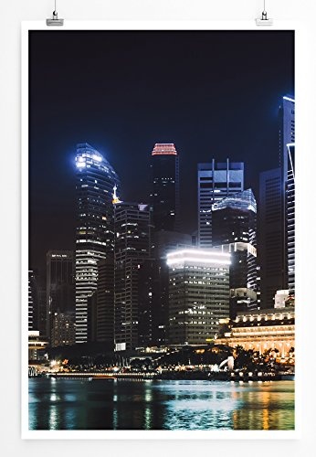 Best for home Artprints - Urbane Fotografie - Singapur bei Nacht- Fotodruck in gestochen scharfer Qualität
