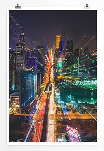 Best for home Artprints - Urbane Fotografie - Bangkok bei Nacht Thailand- Fotodruck in gestochen scharfer Qualität