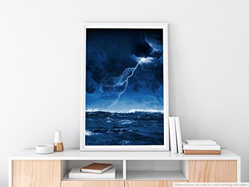 Best for home Artprints - Art - Stürmische See bei Nacht mit Gewitter- Fotodruck in gestochen scharfer Qualität