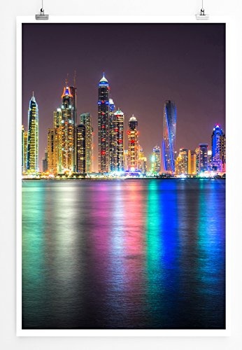 Best for home Artprints - Urbane Fotografie - Leuchtendes Dubai bei Nacht- Fotodruck in gestochen scharfer Qualität