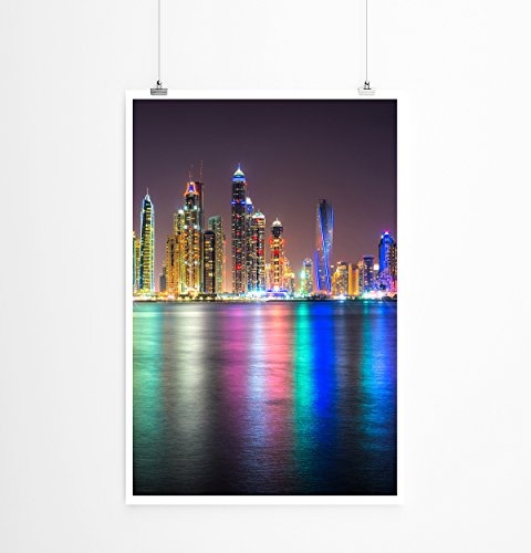 Best for home Artprints - Urbane Fotografie - Leuchtendes Dubai bei Nacht- Fotodruck in gestochen scharfer Qualität