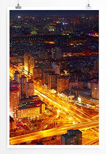 Best for home Artprints - Kunstbild - Verkehrskreuzung bei Nacht in Peking China- Fotodruck in gestochen scharfer Qualität