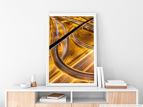Best for home Artprints - Architektur Fotografie - Verkehrskreuz bei Nacht Abu Dhabi- Fotodruck in gestochen scharfer Qualität