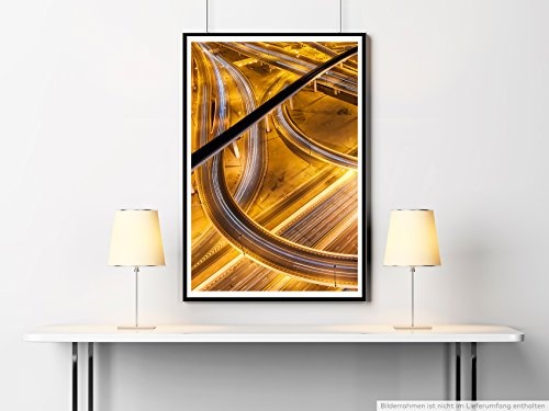 Best for home Artprints - Architektur Fotografie - Verkehrskreuz bei Nacht Abu Dhabi- Fotodruck in gestochen scharfer Qualität