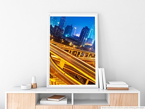 Best for home Artprints - Urbane Fotografie - Große Verkehrskreuzung bei Nacht- Fotodruck in gestochen scharfer Qualität