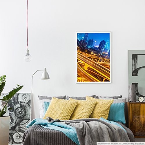 Best for home Artprints - Urbane Fotografie - Große Verkehrskreuzung bei Nacht- Fotodruck in gestochen scharfer Qualität