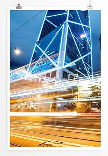 Best for home Artprints - Kunstbild - Verkehr in Hongkong bei Nacht- Fotodruck in gestochen scharfer Qualität