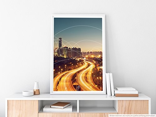 Best for home Artprints - Urbane Fotografie - Leuchtende Skyline bei Nacht- Fotodruck in gestochen scharfer Qualität