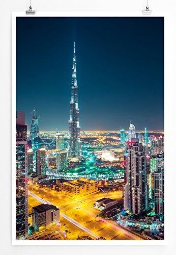 Best for home Artprints - Architekturfotografie - Dubai Skyline bei Nacht UAE- Fotodruck in gestochen scharfer Qualität