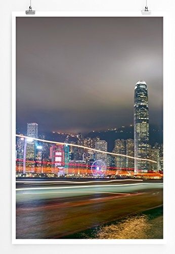 Best for home Artprints - Urbane Fotografie - Hongkong bei Nacht- Fotodruck in gestochen scharfer Qualität