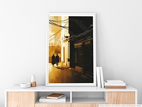 Best for home Artprints - Bild - Pärchen in einer Seitenstraße bei Nacht- Fotodruck in gestochen scharfer Qualität