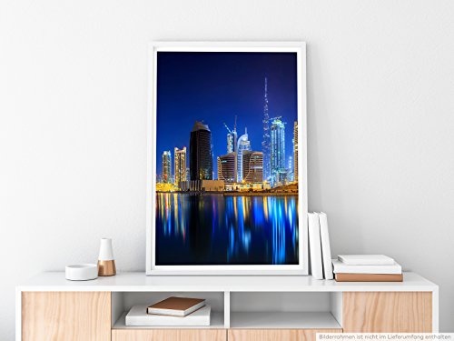 Best for home Artprints - Urbane Fotografie - Dubai Business Bay bei Nacht- Fotodruck in gestochen scharfer Qualität