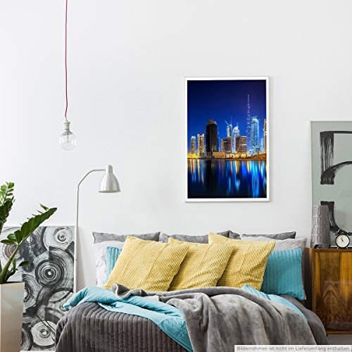Best for home Artprints - Urbane Fotografie - Dubai Business Bay bei Nacht- Fotodruck in gestochen scharfer Qualität