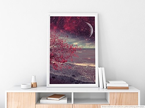 Best for home Artprints - Fotocollage - Roter Baum am Strand bei Nacht- Fotodruck in gestochen scharfer Qualität