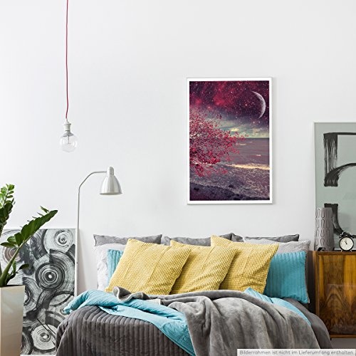 Best for home Artprints - Fotocollage - Roter Baum am Strand bei Nacht- Fotodruck in gestochen scharfer Qualität