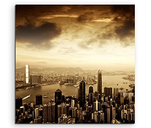 Modernes Bild 90x90cm Urbane Fotografie - Honkong Skyline bei Nacht