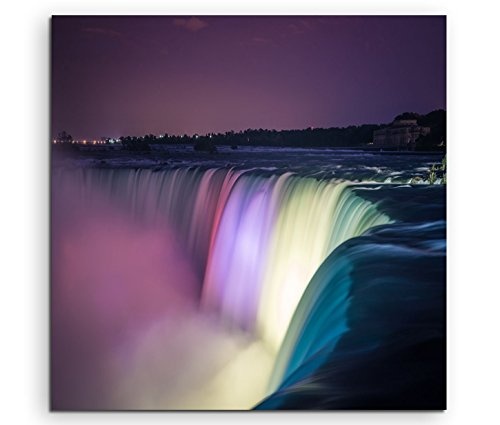 Modernes Bild 90x90cm Künstlerische Fotografie - Bunter Niagarafall bei Nacht