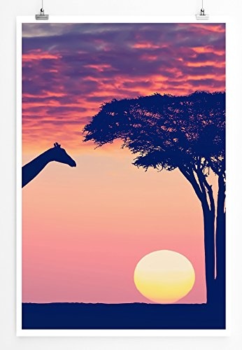 Best for home Artprints - Art - Silhouette mit Giraffe und Akazie- Fotodruck in gestochen scharfer Qualität