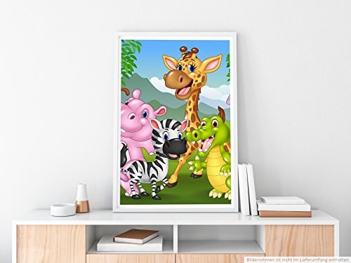 Best for home Artprints - Cartoon Zeichnung - Lustige Tiere im Dschungel- Fotodruck in gestochen scharfer Qualität
